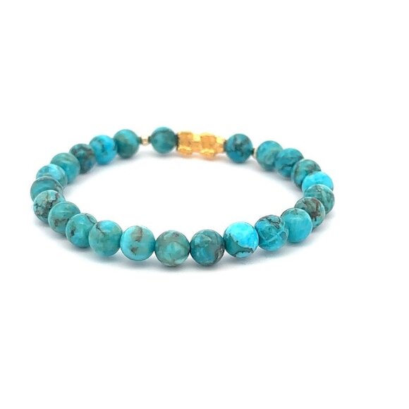 18K Gold Dragon Pixiu Piyao Lucky Charm Beads Bracelet Gemstones Turquoise 6mm - Picture 5 of 5